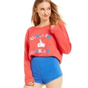 NWT Wildfox USA Is A Okay Sommers Sweatshirt in Red Size S Lounge Oversized